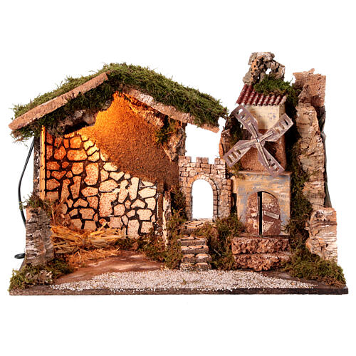 Stable with windmill, 35x50x30 cm, for 10-12 cm Nativity Scene 1