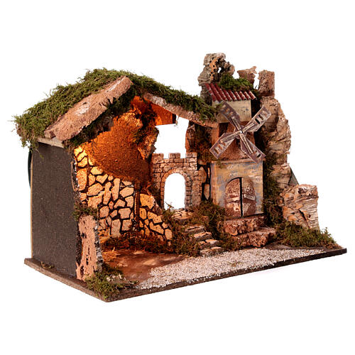 Stable with windmill, 35x50x30 cm, for 10-12 cm Nativity Scene 4