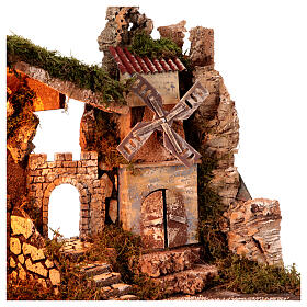 Stajenka grota i wiatrak, 35x50x30 cm, szopka 10-12 cm
