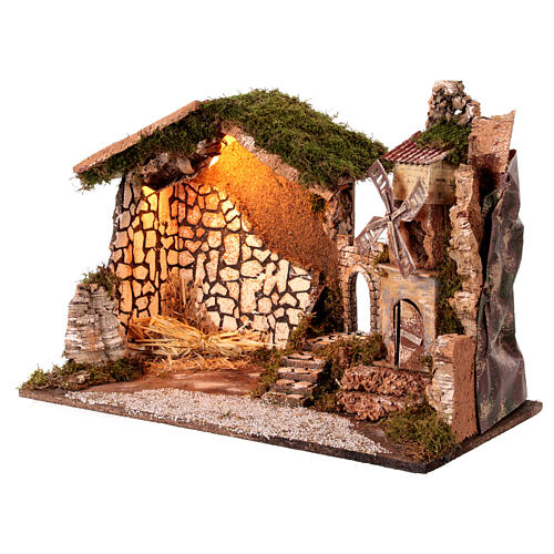 Stajenka grota i wiatrak, 35x50x30 cm, szopka 10-12 cm 3