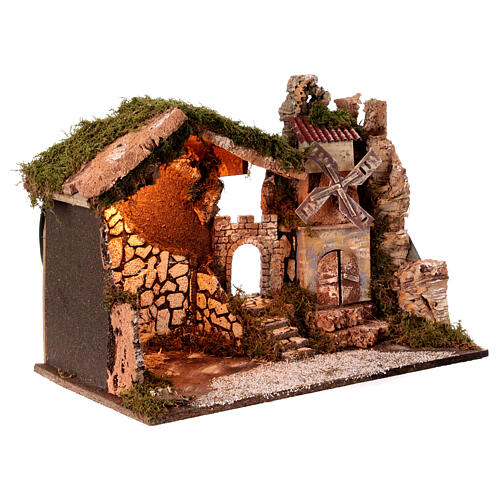 Stajenka grota i wiatrak, 35x50x30 cm, szopka 10-12 cm 4