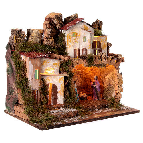 Krippe mit Geburt Christi und 10-cm-Figuren, mit warmem Licht – 40 × 45 × 30 cm 4