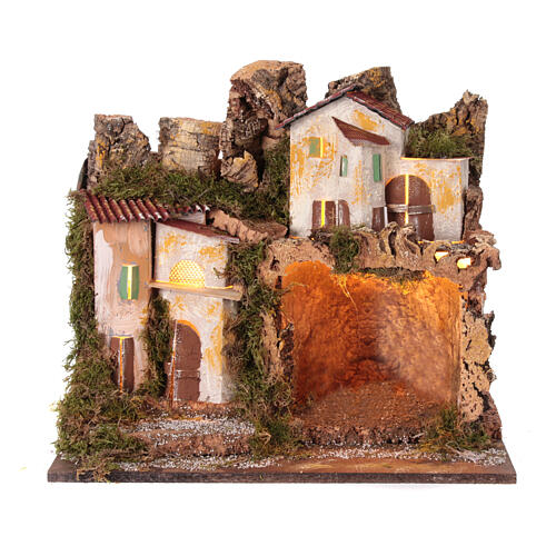 Illuminated setting with Nativity Scene in a cave, 40x45x30 cm, for 10 cm characters 5