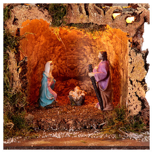 Crèche avec Nativité 40x45x30 cm lumières grotte santons 10 cm 2