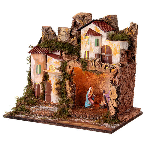 Szopka z postaciami sceny Bożego Narodzenia 10 cm, grota, światła, 40x45x30 cm 3