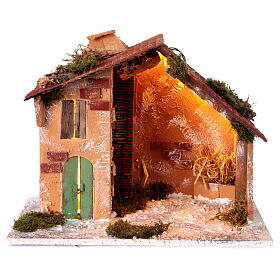 Illuminated stable of 40x45x30 cm for 12 cm Nativity Scene