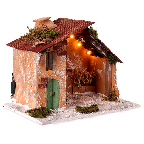 Lighted stable for nativity scene 40x45x30 cm figurines 12 cm 3