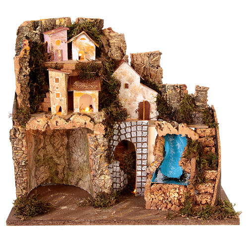 Nativity Scene setting with lights and waterfall, 40x45x30 cm, for 8-10 cm Nativity Scene 1