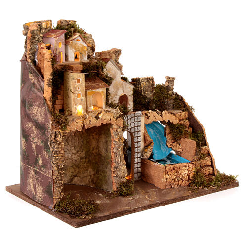 Nativity Scene setting with lights and waterfall, 40x45x30 cm, for 8-10 cm Nativity Scene 4