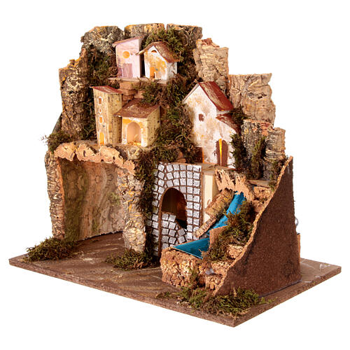 Nativity scene village 40x45x30cm with lights and waterfall for 8-10 cm 3