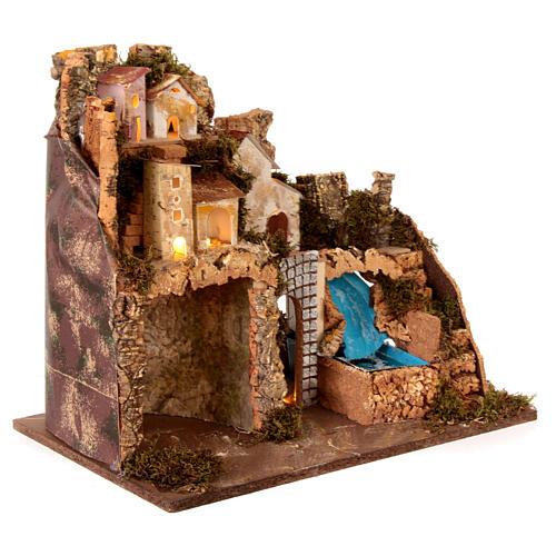 Nativity scene village 40x45x30cm with lights and waterfall for 8-10 cm 4