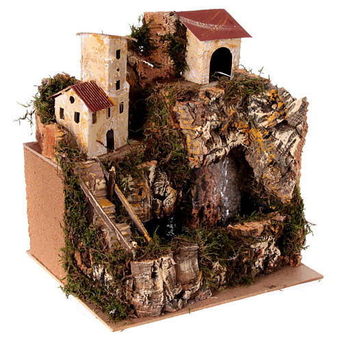 Casas con cascada con bomba 30x25x25 cm para belén 4 cm 5