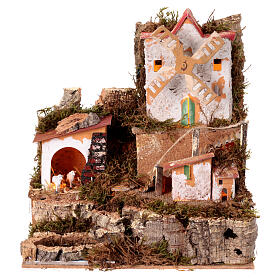 Paisaje con molino de viento eléctrico belén 4 cm 30x25x25 cm