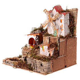Paisaje con molino de viento eléctrico belén 4 cm 30x25x25 cm