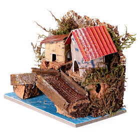 Houses with bridge on a river, 10x10x10 cm, for 4 cm Nativity Scene