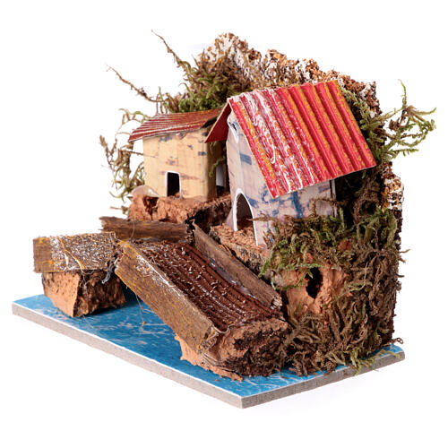 Houses with bridge on a river, 10x10x10 cm, for 4 cm Nativity Scene 2