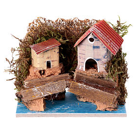 Domek z mostem i rzeką, 10x10x10 cm, szopka 4 cm