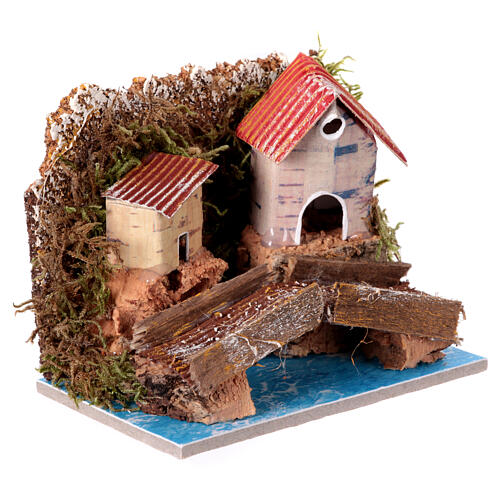 Domek z mostem i rzeką, 10x10x10 cm, szopka 4 cm 3