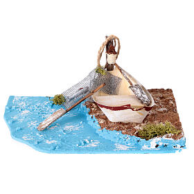 Nativity scene boat with oar nets 15x20x15 cm for 10-12 cm
