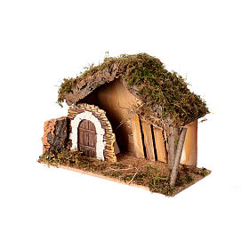 Empty stable with plaster door and barn, 25x35x20 cm, for 10-12 cm Nativity Scene