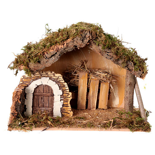Empty stable with plaster door and barn, 25x35x20 cm, for 10-12 cm Nativity Scene 1
