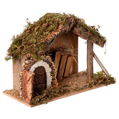Empty stable with plaster door and barn, 25x35x20 cm, for 10-12 cm Nativity Scene 3