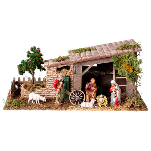 Granja 15x35x15 cm estilo rústico con estatuas Moranduzzo belén 6-8 cm 1