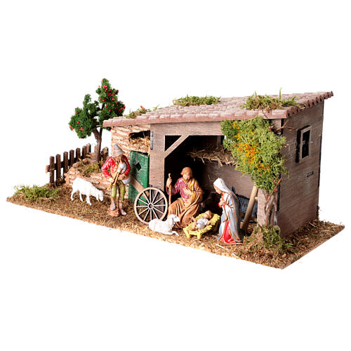 Granja 15x35x15 cm estilo rústico con estatuas Moranduzzo belén 6-8 cm 3