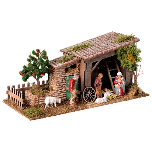 Granja 15x35x15 cm estilo rústico con estatuas Moranduzzo belén 6-8 cm 5