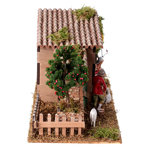 Granja 15x35x15 cm estilo rústico con estatuas Moranduzzo belén 6-8 cm 7