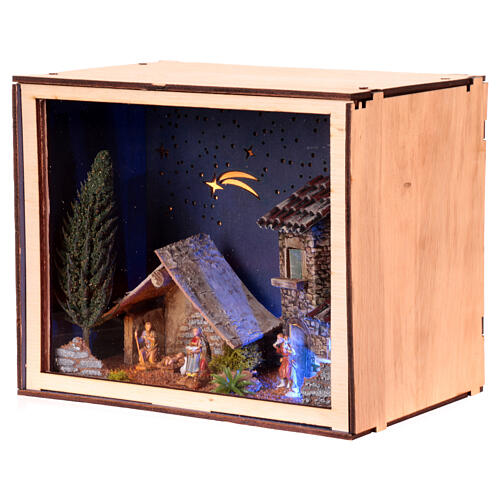 Nativity Box of 20x25x20 cm for 4 cm Nativity Scene, hand painted 3