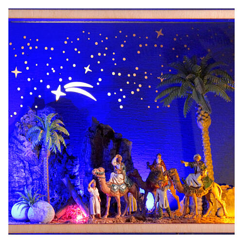 Nativity Box Rois Mages avec chameaux crèche 4 cm peinte à la main 20x25x20 cm 2