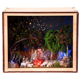 Nativity Box, Hirte und Schafe durchstreifen den Wald, mit 6 cm Krippenfiguren von Moranduzzo, 20x25x20 cm