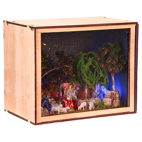 Nativity Box, Hirte und Schafe durchstreifen den Wald, mit 6 cm Krippenfiguren von Moranduzzo, 20x25x20 cm 4