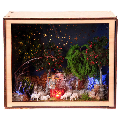 Nativity Box pastore nel boschetto pecore 20x25x20 cm presepe 6 cm 1