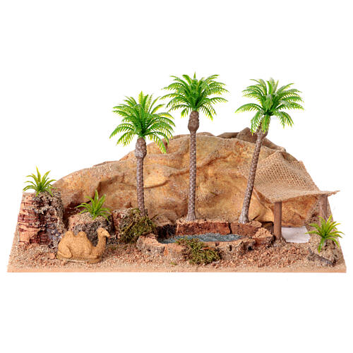 Krippenszenerie, Oase inmitten der Wüste und Kamel, für 4 cm Figuren, 15x30x20 cm 1