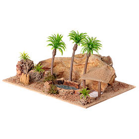 Cenário deserto com oásis e camelo 15x30x20 cm presépio 4 cm