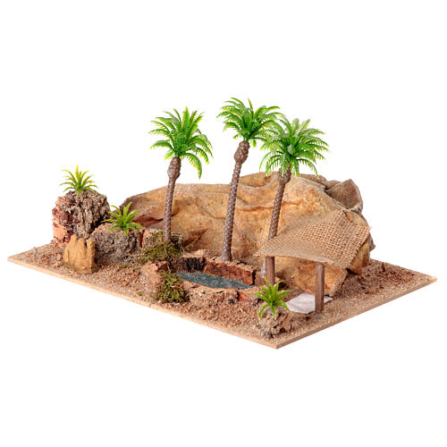 Cenário deserto com oásis e camelo 15x30x20 cm presépio 4 cm 2