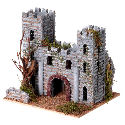 Château murs pierre style rustique 15x15x15 cm crèche 4 cm 2