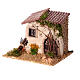 Miniature rustic house 15x20x15cm with flickering fire, 6cm nativity scene s3