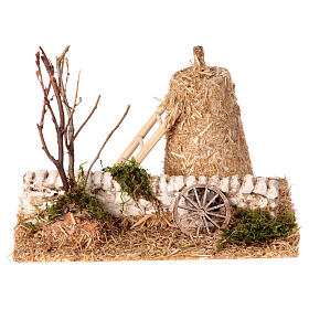 Rural setting with bundle of straw and stone wall, 15x20x15 cm, for 8 cm Nativity Scene