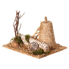 Rural setting with bundle of straw and stone wall, 15x20x15 cm, for 8 cm Nativity Scene