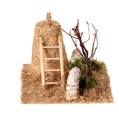 Rural setting with bundle of straw and stone wall, 15x20x15 cm, for 8 cm Nativity Scene 3
