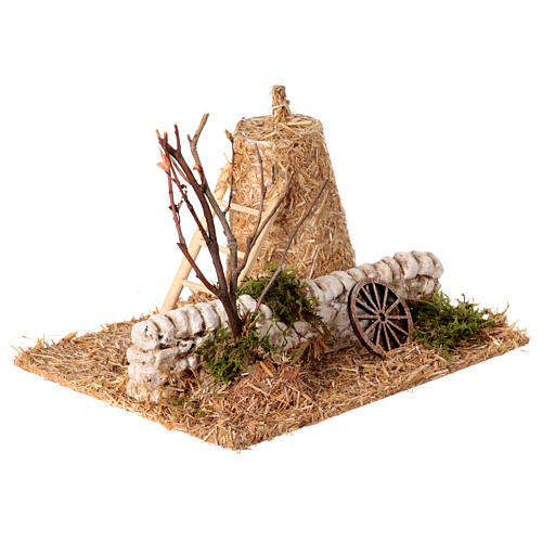 Rural setting with bundle of straw and stone wall, 15x20x15 cm, for 8 cm Nativity Scene 4