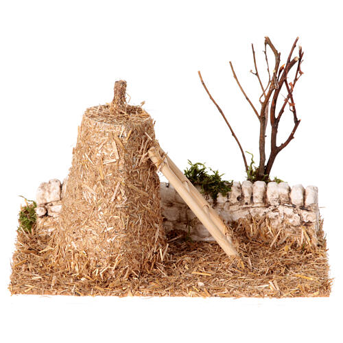 Rural setting with bundle of straw and stone wall, 15x20x15 cm, for 8 cm Nativity Scene 5