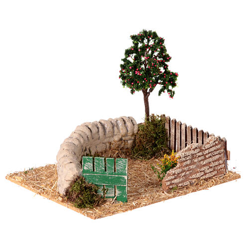 Krippenszenerie, rustikaler Stil, Apfelbaum in einem Garten, für 8 cm Figuren, 20x20x15 cm 2