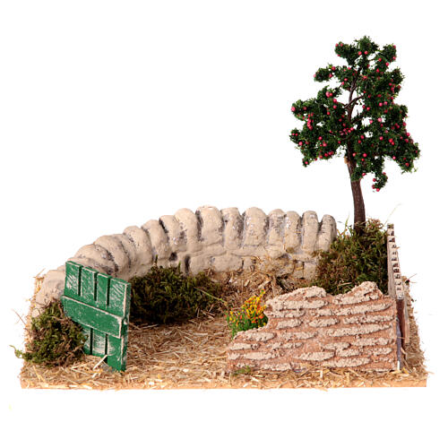 Ambientazione presepe 8 cm albero di mele recinto muro in pietra 20x20x15cm 1