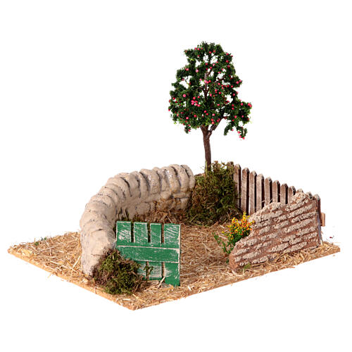 Ambientazione presepe 8 cm albero di mele recinto muro in pietra 20x20x15cm 2