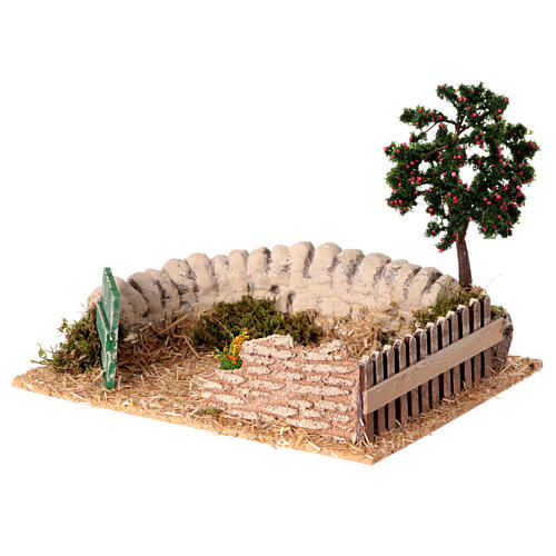 Ambientazione presepe 8 cm albero di mele recinto muro in pietra 20x20x15cm 3