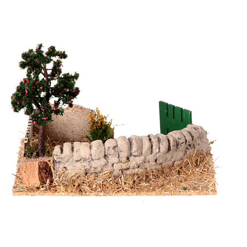 Nativity setting 8 cm apple tree fence stone wall 20x20x15cm 4